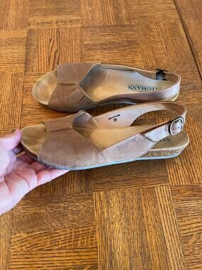 Stegmann Louisa Leather Slingback Cork Wedge Sandals Tan/Taupe 10